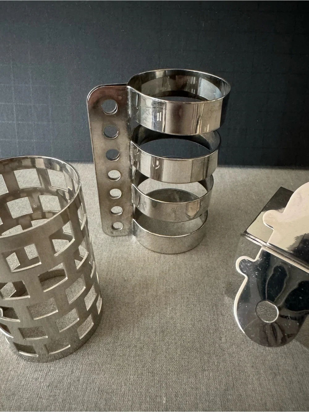 Vintage Crate & Barrel Stainless Steel Napkin Rings with 4 different designs